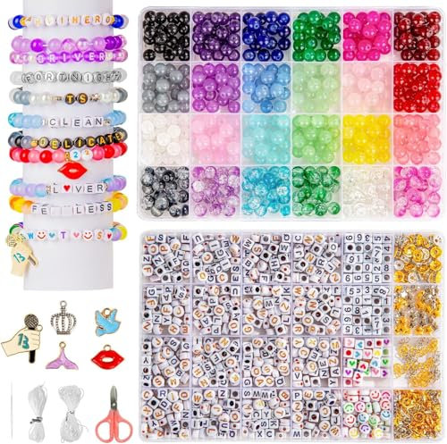 zenmag 24 Farben 8mm Runde Perlen Glasperlen für Armbänder, Freundschaftsarmbänder Selber Machen mit 240 Buchstaben Perlen, Perlen Set Geschenke zu Weihnachten, Geburtstage, Partys, Eras Farbe