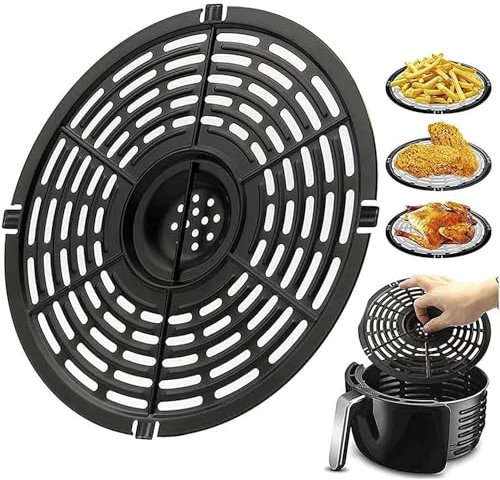 22cm Friggitrice Ad Aria Di Ricambio, Griglia Per Friggitrice Griglia, Cestello Ricambio Friggitrice Ad Aria, Vaso Antiaderente, Uutilizzato per Cucinare Carne, Vverdure, Nero, Rrotondo