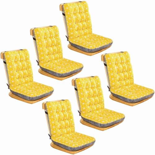 Set of 1/2/4/6 High Back Chair Cushions, Office Chair One-Piece Chair Pads with Ties Dining Room-Kitchen Thickened Chair Seat Cushion Outdoor/Indoor(Color:Color6,Size:XL:45x35x57cm6PCS)