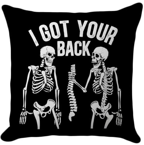 PreLiving Halloween-Kissenbezug, 45,7 x 45,7 cm, lustiges Skelett I Got Your Back, niedlicher und humorvoller dekorativer Kissenbezug für Sofa und Couch, Dekoration