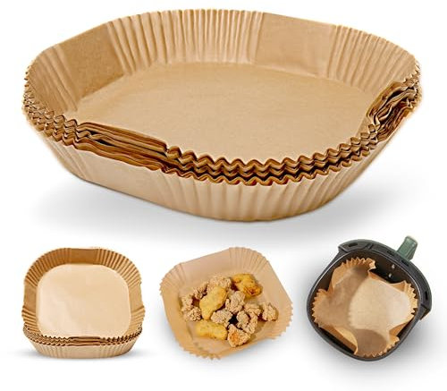 Keplin Air Fryer Parchment Paper Liners - Disposable, Greaseproof, Heat Resistant to 220°C, Food Grade LFGB Standard, Compatible with Ninja, Tower, COSORI (100 Pack, 7.9 Inch)