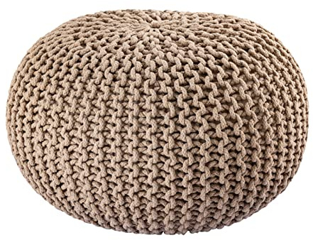 Abato Premium Sitzhocker Strick-Hocker Pouf extra stabil 45x45x30cm 100% Baumwolle, vom Designer entwickelt und kontrolliert, echte Handarbeit (beige)