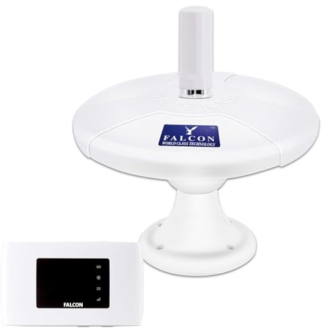 Falcon DTV 5G WiFi Antenna WiFi Booster, with 150Mbps WiFi Router for Motorhomes - Compact Design, 360° Reception, 5G/4G Compatibility, Mobile Internet, Simlock Free, IPTV, Terrestrial TV, Freeview