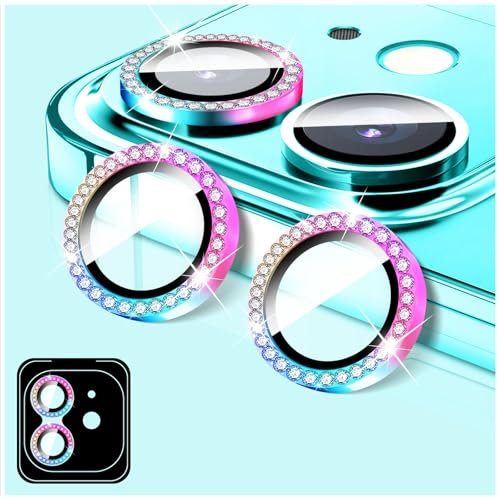 LucBuy Protecteur D'objectif D'appareil Photo Compatible avec iPhone 12/iPhone 12 Mini, Protecteur D'objectif D'appareil Photo en Verre Trempé Diamant, Anneaux Métalliques Individuels