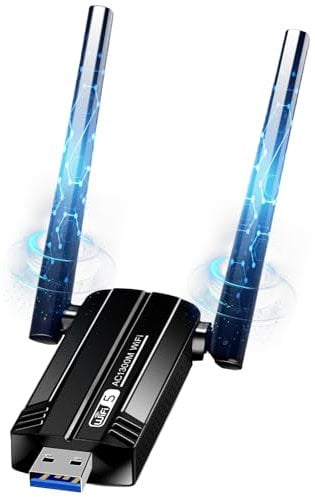 Adaptador USB WiFi 1300Mbps, USB 3.0 Dual Band 2.4GHz/5.8GHz, con 2 Antenas 5dBi para PC/Portátil. Compatible con Windows 11/10/8/7/Vista/XP y Mac OS 10.9-10.15