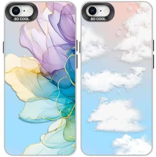 Tedyhulle 2 Stück Handyhülle für iPhone 7/8/SE 2020/SE 2022, Ästhetische Wolken und Marmor-Muster, Stoßfeste Kratzfeste schützende Handy-Fall für Frauen und Mädchen, Regenbogen irisierend