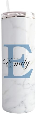 EKAM Personalised Tumbler Marble Design Initial with Name - Personalised Travel Coffee Mug, 20oz Stainless Steel Tumbler Cup with Straw and Lid, Ideal for Hot and Cold Drinks, Customised Gift