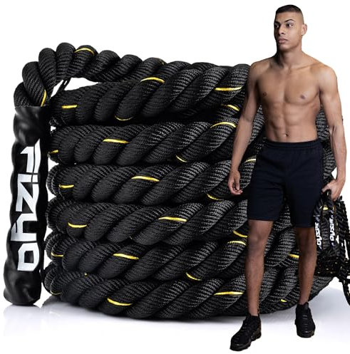Fizyo Corde de Bataille Corde d'entraînement avec Embouts enduits pour entraînement de Force, d'endurance et de Coordination, Corde de vol Professionnelle pour l'exercice, (12m)