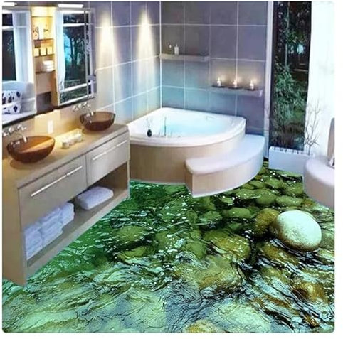 Papier peint en vinyle 3D personnalisé pour sol, paysage naturel, pierre, eau, salle de bain, cuisine, autocollant de sol, peinture en PVC imperméable * 350 cm x 256 cm (137,8 x 100,8 pouces)