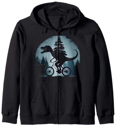 Lustiger Dinosaurier auf einem Fahrrad Mountainbike Fahrradreifen Fahrrad Kapuzenjacke
