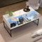 AIMEZO Mesa de Centro con LED, Moderna Mesa de Café Rectangular para Salón, Patrones de Mármol Blanco y Superficies de Vidrio Templado, 106 x 55 x 50,5 cm