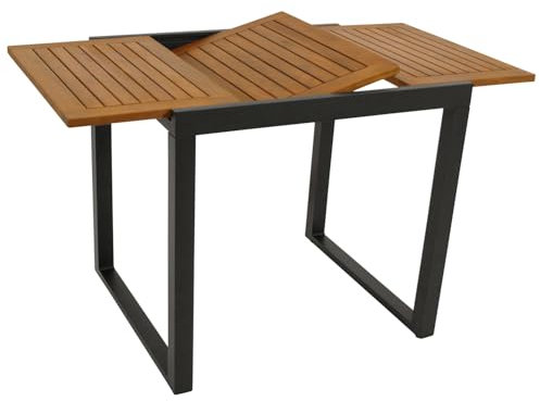 DEGAMO Gartentisch Balkontisch ausziehbar RIVELLO 80/120x70cm, Aluminium anthrazit + Akazienholz geölt, Outdoor, FSC®-Zertifiziert