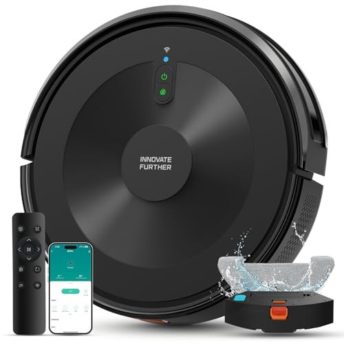 Robot Vacuum Cleaner with Mop, 4000Pa Strong Suction Robotic Vacuum 7.8cm Ultra-Slim & Schedule & Wifi/APP/Alexa Control, Self-Charging Clean Robot Vacuum for Pet Hair Hard Floor and Carpet (Black)