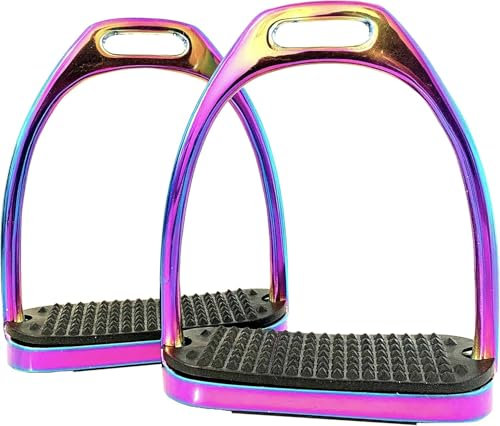 Extreme Rainbow Gloss Fillis Steigbügel - Edelstahl Reitsteigbügel mit schwarzen Laufflächen (10,2 cm & 12,1 cm) (12,1 cm)