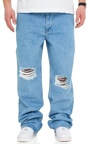 behype. Herren Jeans Ripped Loose-Fit Jeanshose 100% Baumwolle Denim Baggy Hose Straight-Leg Used Look Men's DC_JN-249-Light Blue-W29/L32