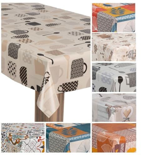 laro Wachstuch-Tischdecke Wachstischdecke Gartentischdecke, Muster:Kaffeepause Beige Schwarz, Größe:130x220