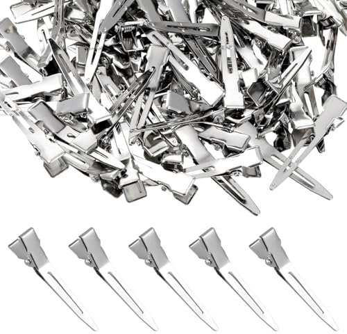 100 Stück Entebill Haarspangen 4,5 cm Silber Haarclips Friseur Alligator Clips Metall Haarspangen Locken Fixieren Silber Abteilklammern Haarclips zum Stylen für Haarklammern Damen