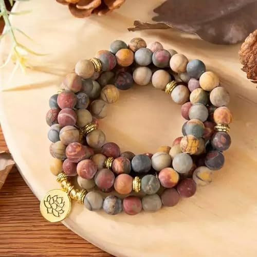 Picasso Jaspis 108 Mala Perlen Gebet Meditation Halskette Armband Geschenke
