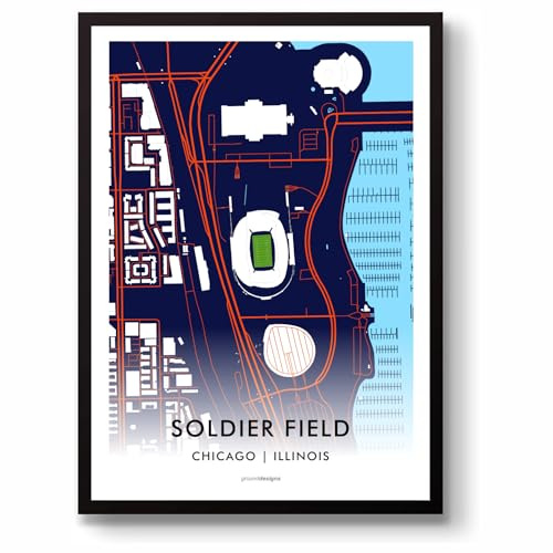 GroundDesigns Chicago Bears American Football Geschenk, Soldatenfeld, Stadion-Kunstkarte, ungerahmt, A3-Druck, NFL