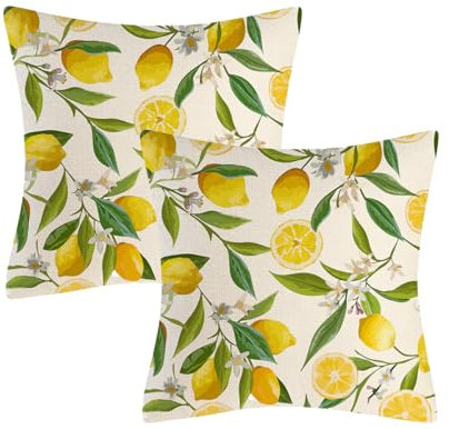 Outdoor Kissenbezug 45x45 cm Gelb Zitronen Kissenhüllen 2er Set Outdoor Kissen Wetterfest Sofakissen Dekokissen Gartenkissen Couchkissen Frühling Sommer Deko für Wohnzimmer Bank Terrasse (A)