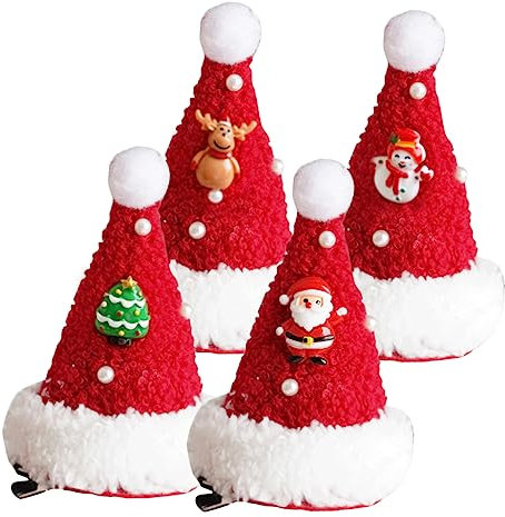 TOPBATHY 4 Stück Weihnachtsmütze Haarnadeln Teiliges für Niedlicher Haarschmuck mit Weihnachtsmütze Design Weihnachtsaccessoires für Festliche Anlässe und Partys