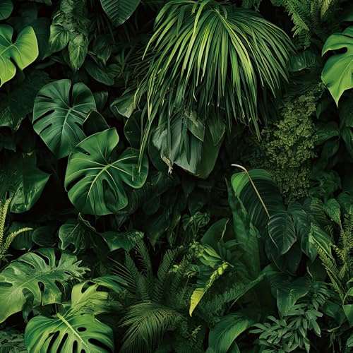 ReWallpaper 44.5CMx7M Faux 3D Leaf Wallpaper Green Contact Paper Self Adhesive Patterned Forest Kitchen Bathroom Tropical Wallpaper Waterproof Dark Green Jungle Wall Paper Roll Furniture Stickers