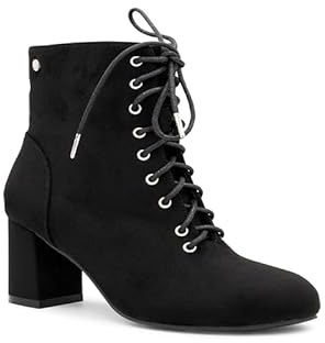 Paradox London Amanda Ankle Boots, Black Microsuede, 6cm Block Heel, Lace-Up, Wide Fit (9, UK Footwear Size System, Adult, Women, Numeric, Wide, 9)