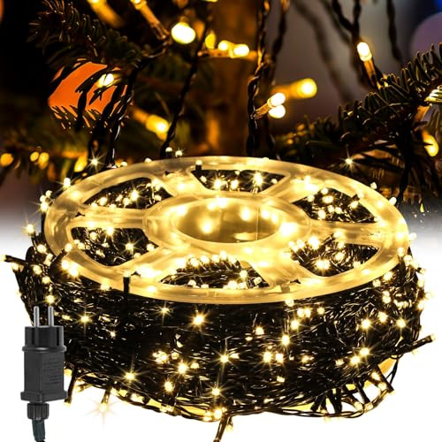 Cecaylie LED Lichterkette Außen 200M 2000LEDs 8 Modi, Lichterketten mit Memory Funktion IP44 wasserdicht für Party Hochzeit Garten Balkon Weihnachten, Warmweiß, Dunkelgrüner Draht