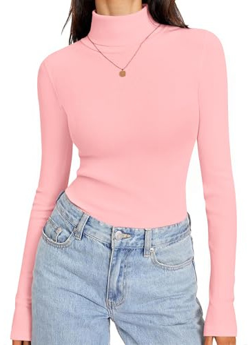 Totatuit T-shirt Femme à Col Roulé Manches Longues Haut Basique Ajusté | Hiver, Style Élégant, Tenue Quotidienne, Facile à Associer, Style Polyvalent
