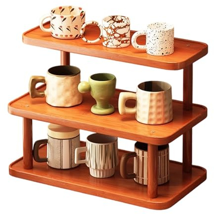 NRGQAXM Coffee Mug Organizer, 2/3-Tier Coffee Mug Display Shelf Portable Tea Set Holder Desktop Cup Holder Display Mugs Organizer Rack for Home Living Room Cabinet Countertop
