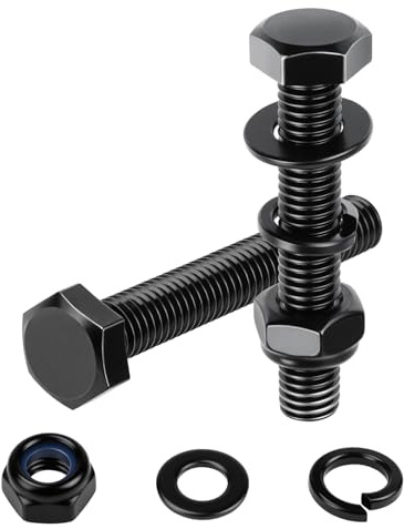 ddckj 15 Pièces Boulons à Tête Hexagonale Noir M6x40 mm Boulon Inox M6 A2 V2A Vis Inox avec écrou Autobloquant, Rondelle élastique et Rondelle Plate pour Meubles Auto