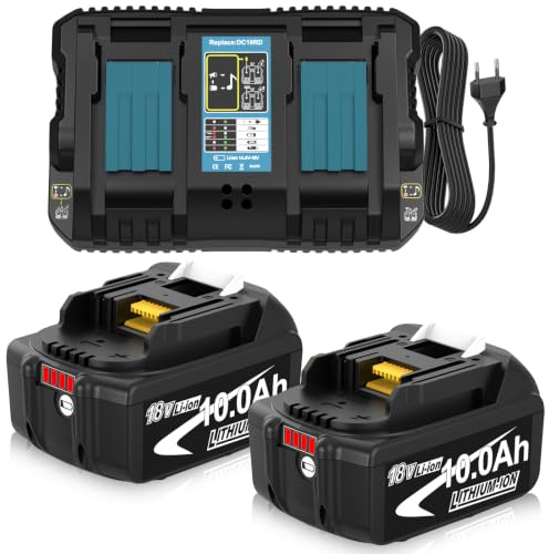 2Stück 10000mAh BL1860B Kompatibel für Makita Akku 18V und Ladegerät | Doppelte Aufladung 3A DC18RD Ladegerät Kompatibel für Makita 14,4V- 18V akku