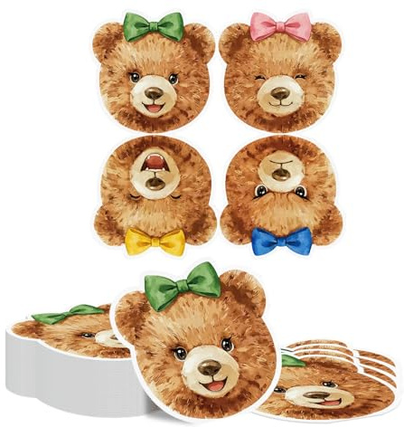 Tapufitil 40 Pieces Bear Face Paper Napkins, Disposable Napkins Featuring Bear Head & Bow Design, Cute Bear Tissues For Birthday, Baby Shower, Teddy Bear Party & Picnic