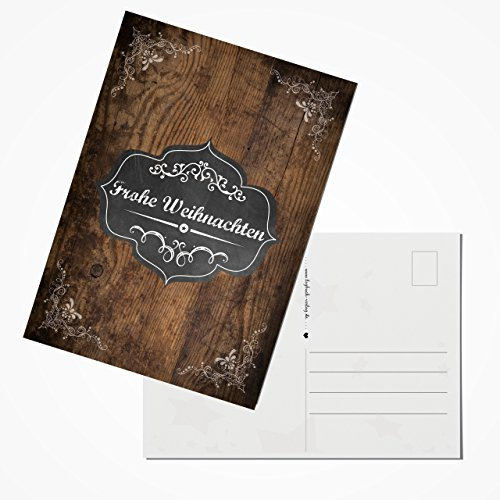 Logbuch-Verlag 100 Weihnachtspostkarten braun schwarz weiß mit Text FROHE WEIHNACHTEN Postkarten Set vintage 10,5 x 14,8 cm