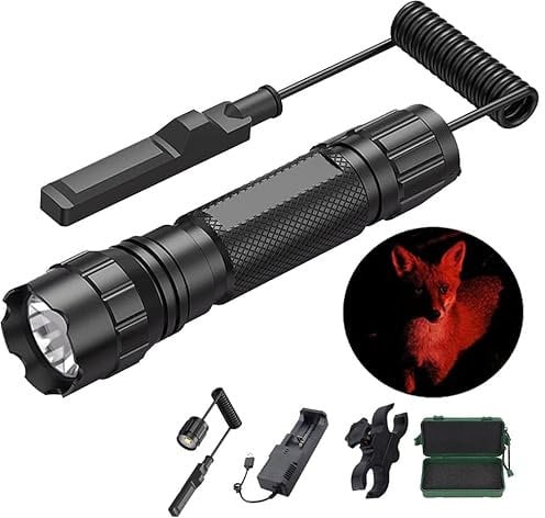 Vastfire - Luz LED de color rojo para rifle de caza, con zoom de 320 metros, con interruptor de presión remoto y esctructura Picatinny