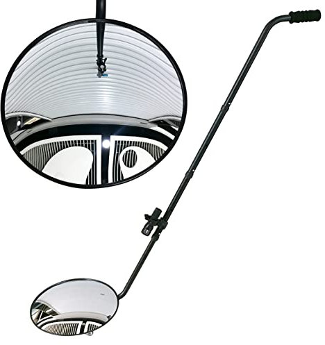 Under Vehicle Inspection Mirror - 12 Inch Telescoping Convex Search Mirror with Wheels and LED Light for Security Check Under Cars, Trucks and Equipments