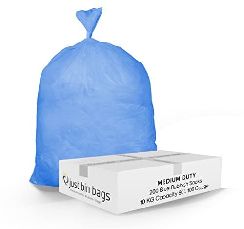 Rubbish Bags 80l Medium Duty Coloured Refuse Sacks Bin Liners - 100 Gauge, 25 Micron, Weight Capacity 10kg - 45cm x 72cm x 97cm (200 Bags) - Blue