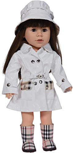 The New York Doll Collection - Puppen Regenbekleidung Set - Enthält Puppen Regenmantel (weiß) mit Stiefeln und Puppenhut - Für Mode Mädchen Puppen - Passt 18 Zoll/46cm Puppen - Puppenzubehör