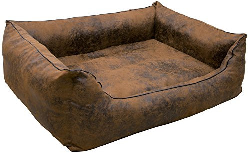 CopcoPet Hundebett Emma Antik Braun 90 x 70cm – Wildlederoptik, waschbar & pflegeleicht – Hundekörbchen mit erhöhtem Rand – Bequemes Hundekissen für mittelgroße Hunde