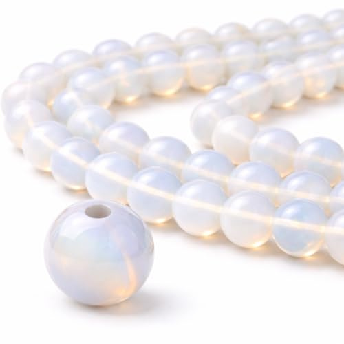 Perlin Mondstein Perlen 6 mm Rund Opalith Halbedelstein Schmuckperlen Edelstein Milchglas Optik mit Loch für Armband Kette DIY Schmuck Basteln vielseitige Größe 60 Stück