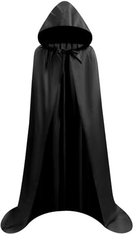 Proumhang Nero Mantello con Cappuccio Lungo in Raso Adulto Costume di Halloween Capo Masquerade Costume di Natale
