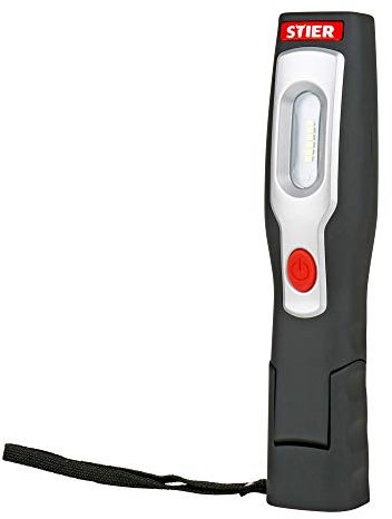 STIER LED-Arbeits-/Werkstattleuchte, 350 Lumen, brillantes Licht 80 Lumen Hochleistungs-Spotlight, 180° Klappdesign, 2 rückseitige Haken und Micro USB-Ladekabel, ideal für jede Werkstatt