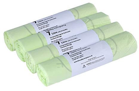 7L x 200 Tie Handle Compostable Kitchen Caddy Liners - Food Waste Bin Liners - EN 13432-7 litre Bags