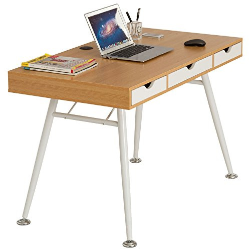 Retro Style Computer Laptop Writing Desk Table with 3 Drawers in Oak Effect - Piranha Furniture Coley PC 40o
