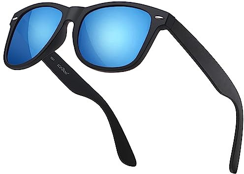 iceBoo Sunglasses reflective lenses vintage classic unisex UV400 (Black Frame Blue outer lens W991)