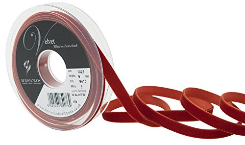 Berisfords Velvet Ribbon Acajou 15mm - Nylon Craft Ribbon for Sewing, Gift Wrapping and Hair Accessories