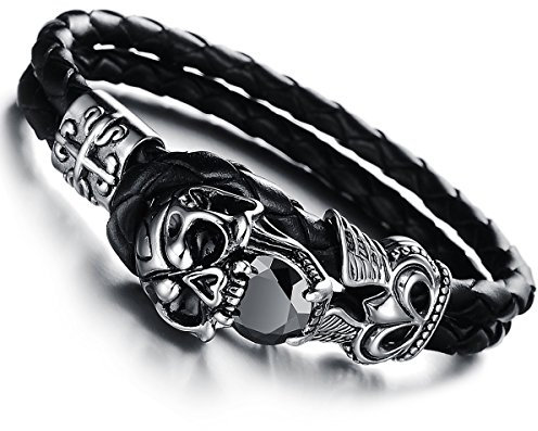 Cupimatch Herren Edelstahl Schädel Armband, 16mm Breite Schwere Edelstahl Totenkopf Fahrradkette Biker Motorradkette Rock Armreif, silber schwarz gold (Typ4)