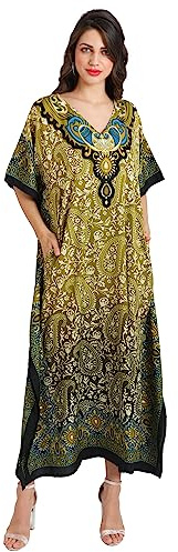 Miss Lavish London Femmes Kaftan Tunique Kimono Grande Taille Robe pour Loungewear Vacances Nuit Vêtements Plage Tous Les Jours Haut Robes #101 [Vert EU 46-50]
