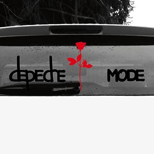 Set 50cm Exciter Schriftzug und 20cm Rose Aufkleber Tattoo Auto Heck Deko Folie Depeche Mode (schwarz rot gespiegelt)