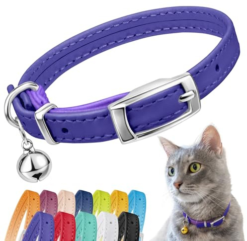 CollarDirect Leder-Katzenhalsband mit Abnehmbarer Glocke – Sicherheitsgummiband (Breakaway-Alternative) – Kätzchenhalsband für kleine & große Katzen